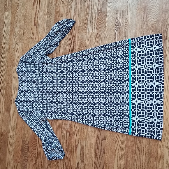 (S) Tacera Geometric Print Loose ¾ Sleeve V Neck Tunic Dress Vacation Summer - Picture 10 of 10